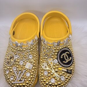 CROCS Yellow Gold Embellished Mules